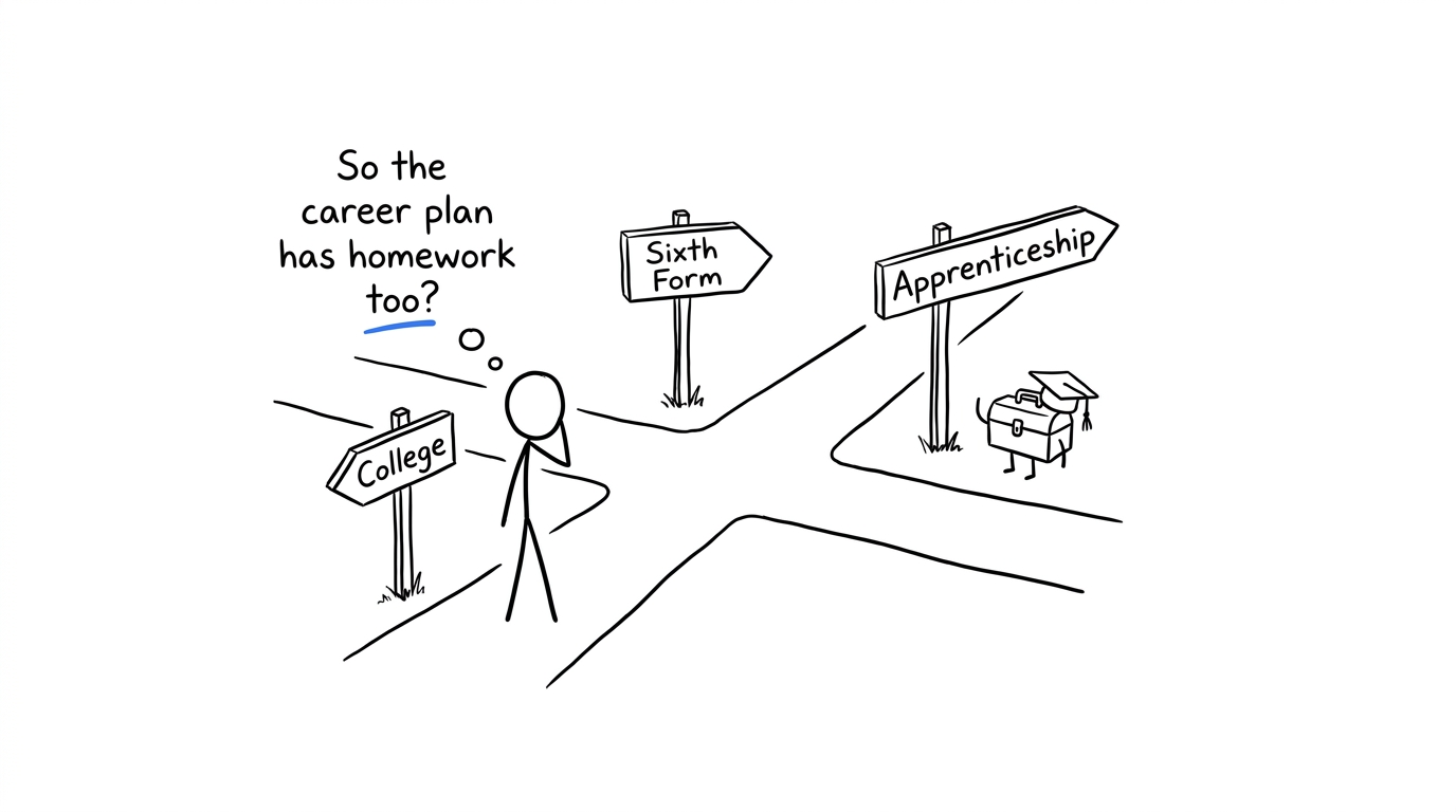 A student choosing between college, sixth form and an apprenticeship