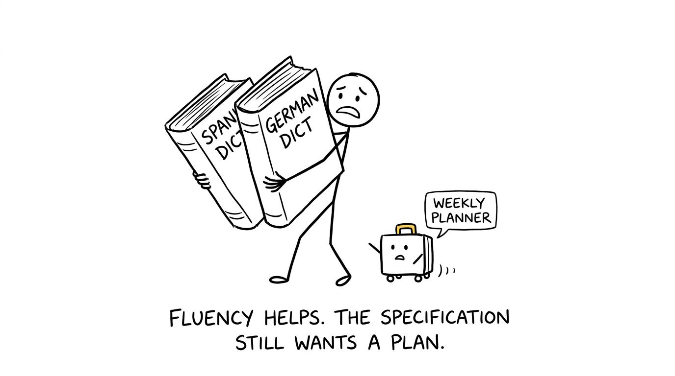 A student discovers that language fluency still needs a specification and revision plan