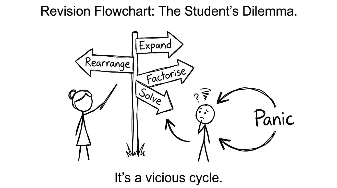 A revision flowchart where “panic” loops back