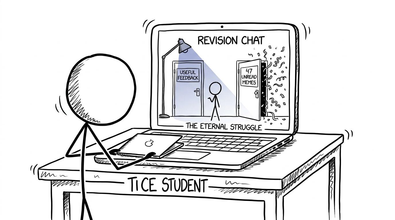 A student choosing between useful feedback and unread revision memes