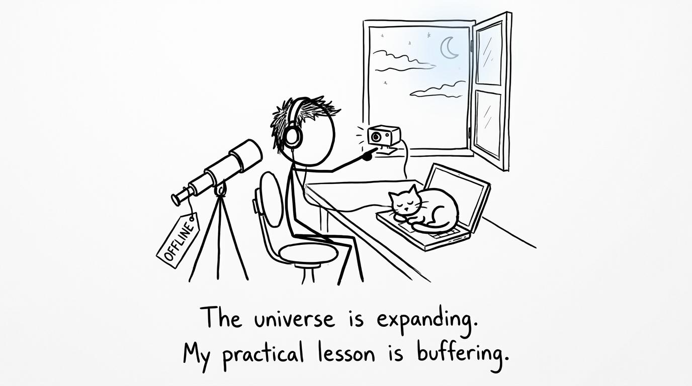 A remote astronomy lesson encounters clouds, buffering and a determined cat
