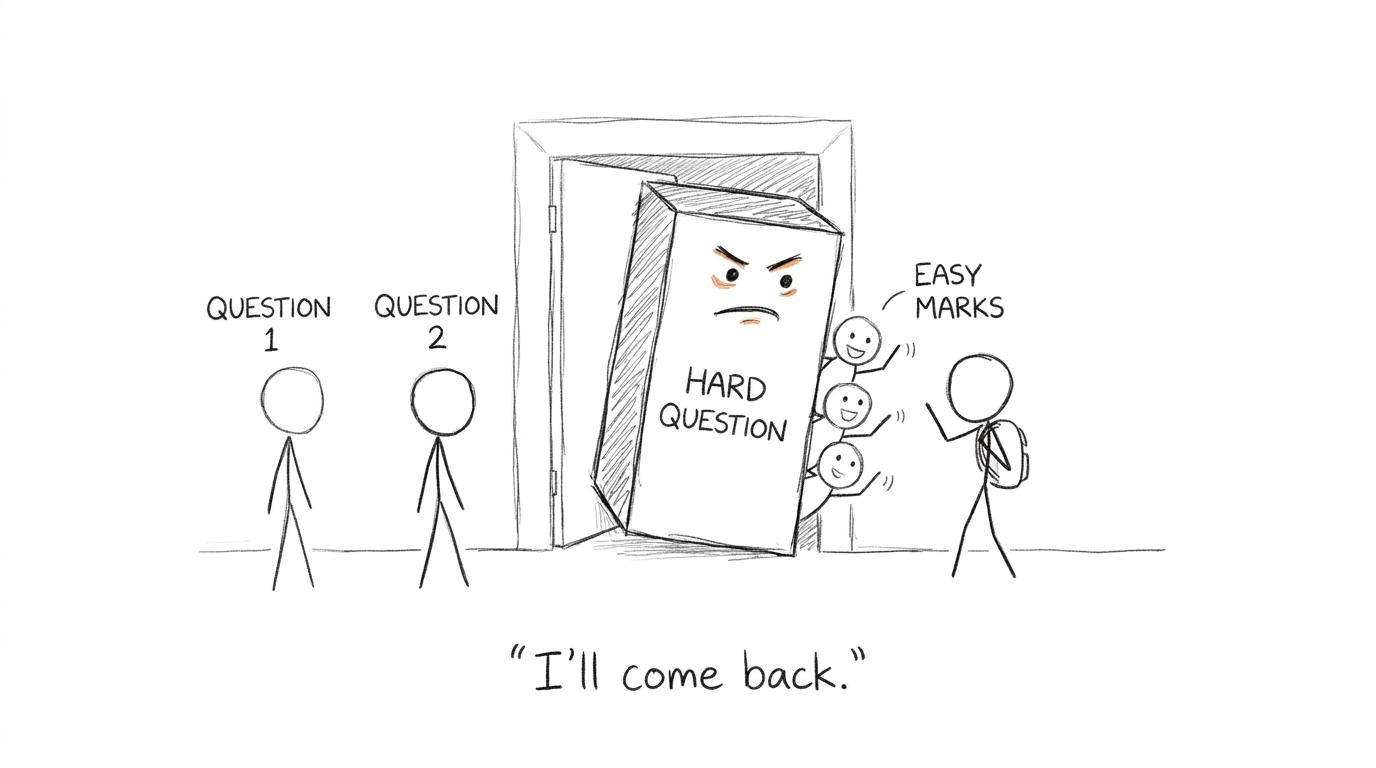 A student steps around one huge question to reach several accessible marks