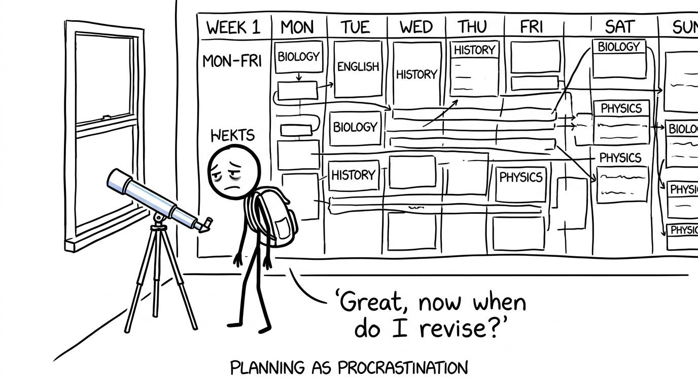 A student discovers that creating the perfect revision timetable has left no time for revision