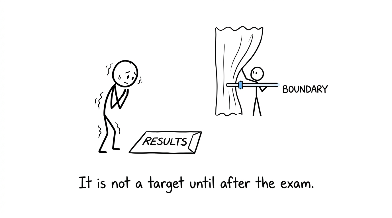 A student waiting while an examiner adjusts a grade boundary