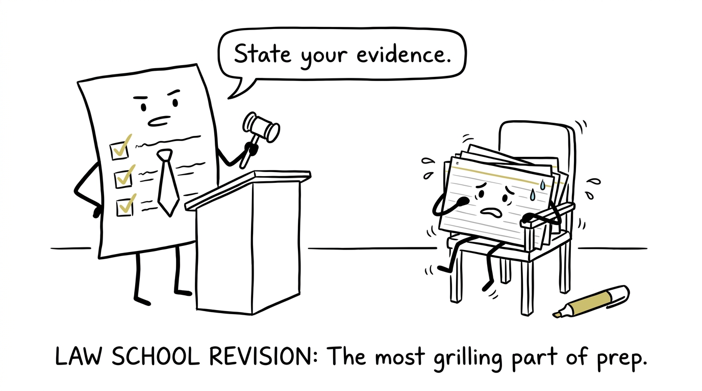 A revision checklist cross-examining a nervous pile of flashcards