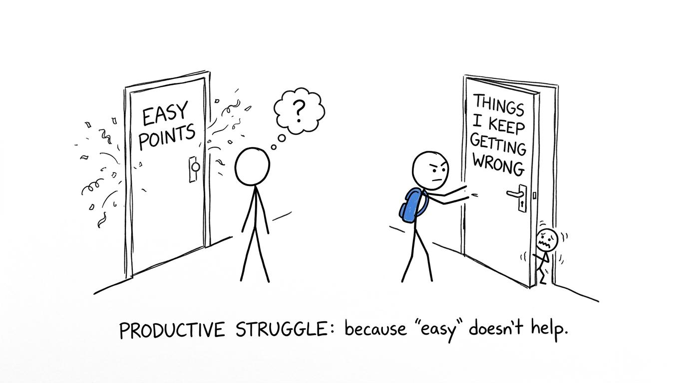A student choosing difficult revision over easy points