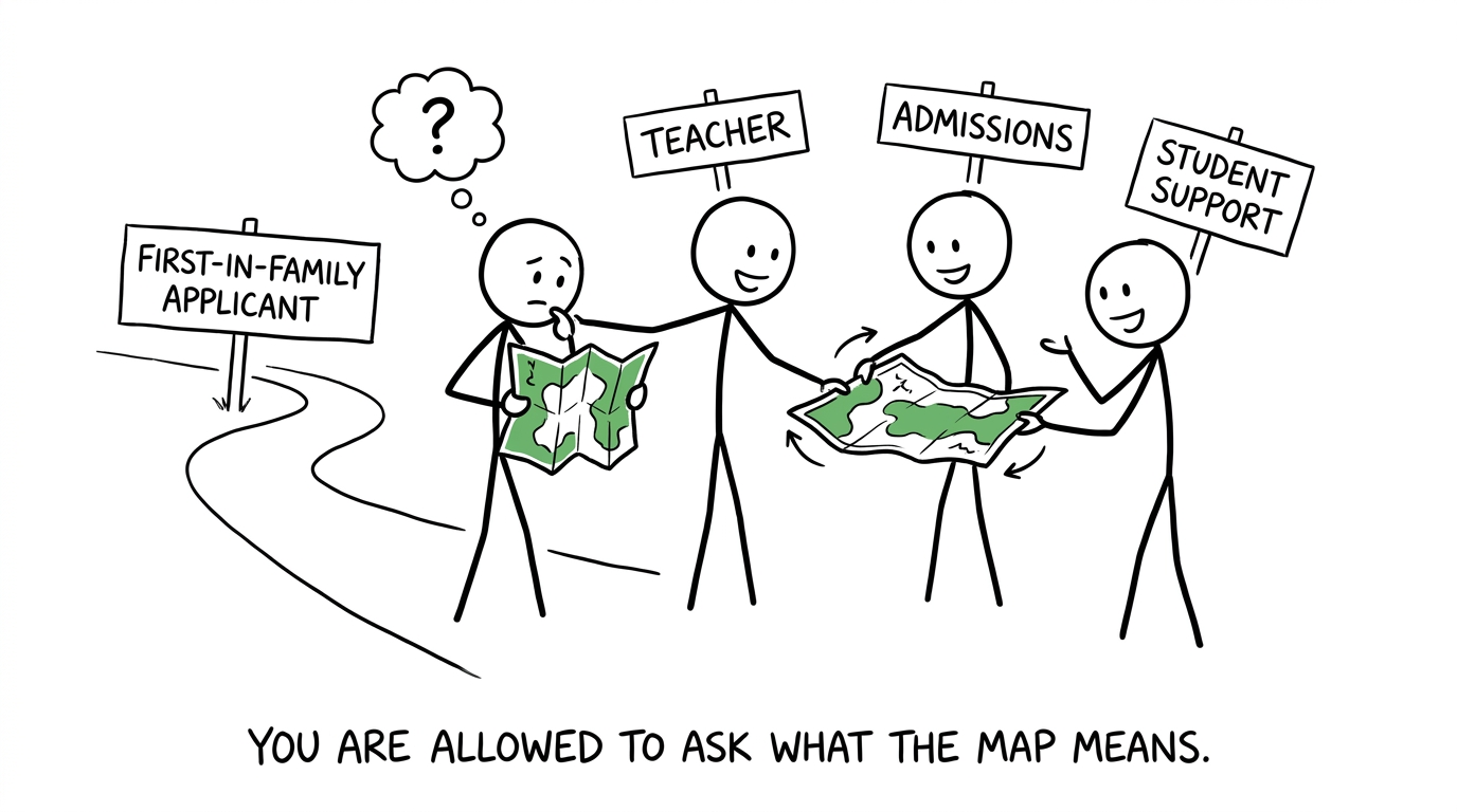 A first-in-family applicant gets help turning the university map the right way up