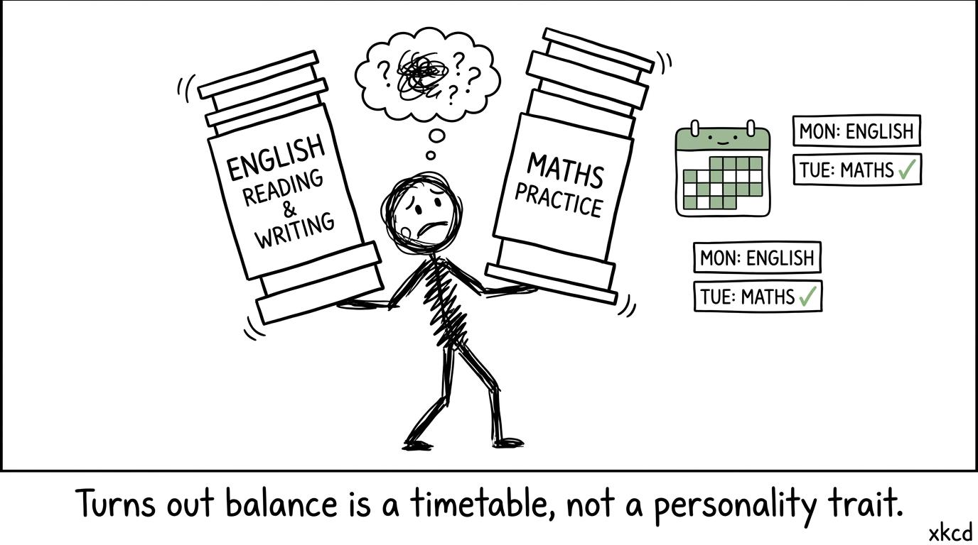 A student learns that balance is a timetable
