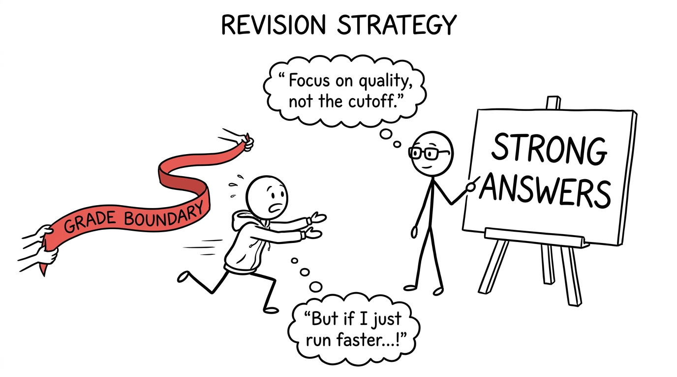 A student chasing a moving boundary while the teacher points towards stronger answers