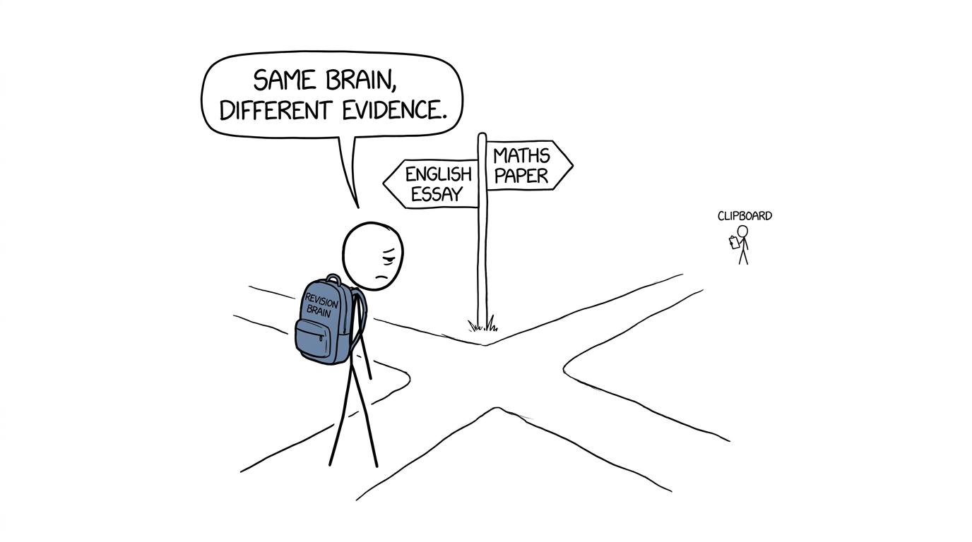 A student carrying one revision brain between English and maths