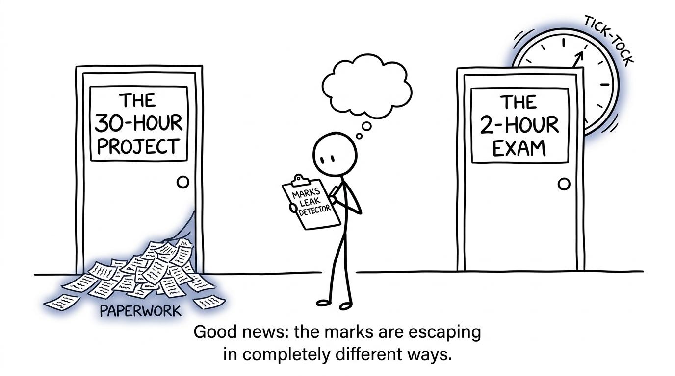 A student choosing between the long project and the timed examination