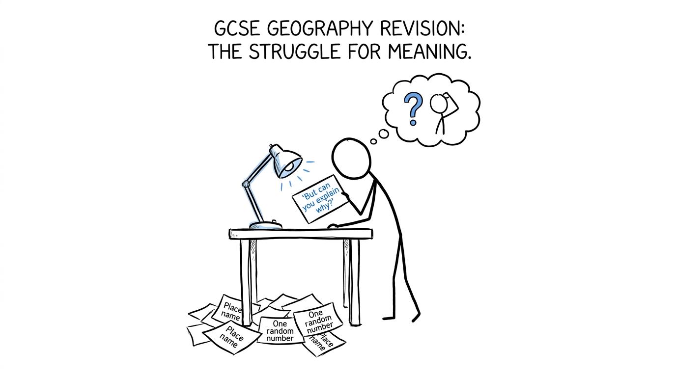 A student questioning whether a case-study flashcard can explain why