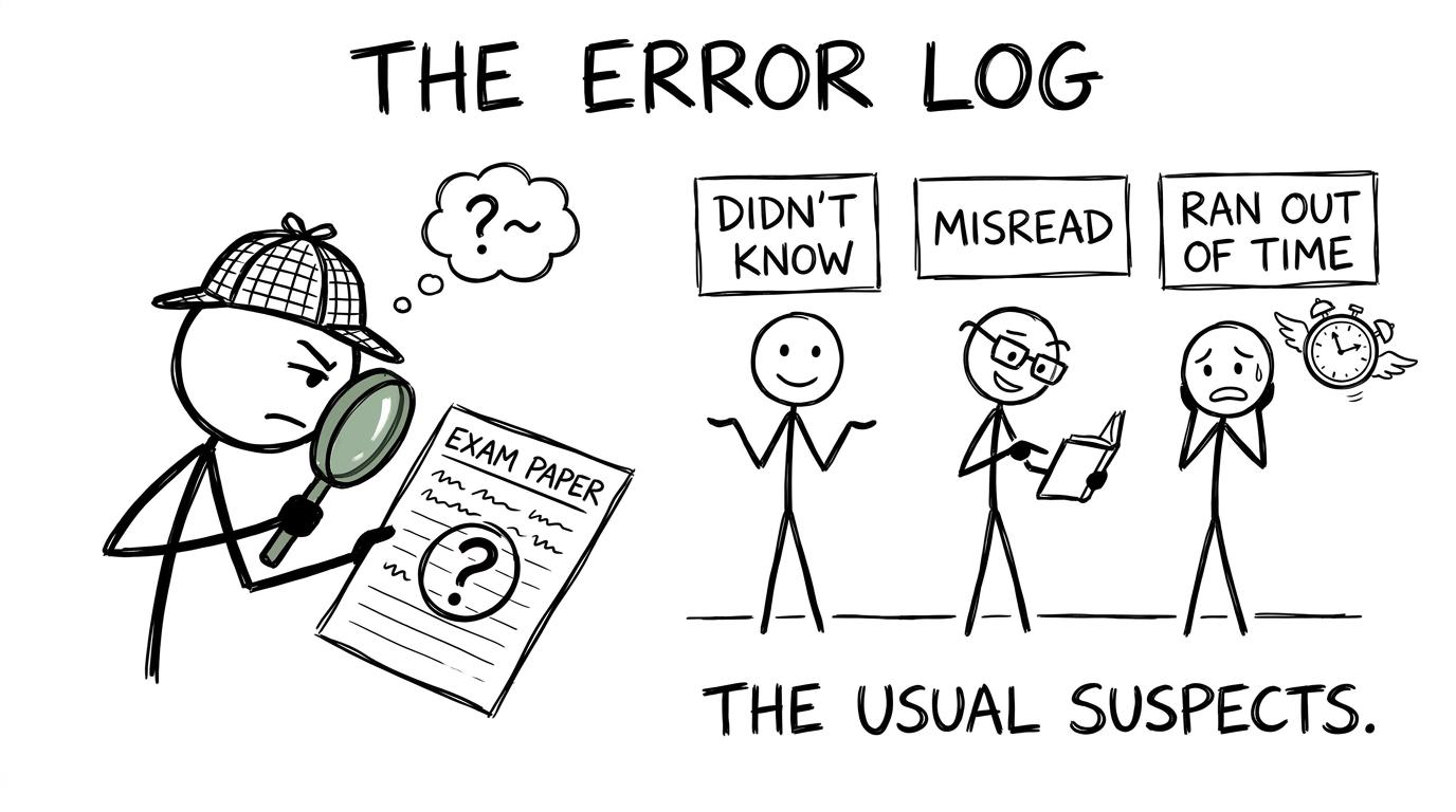 A revision detective identifies whether lost marks came from knowledge, misreading or timing