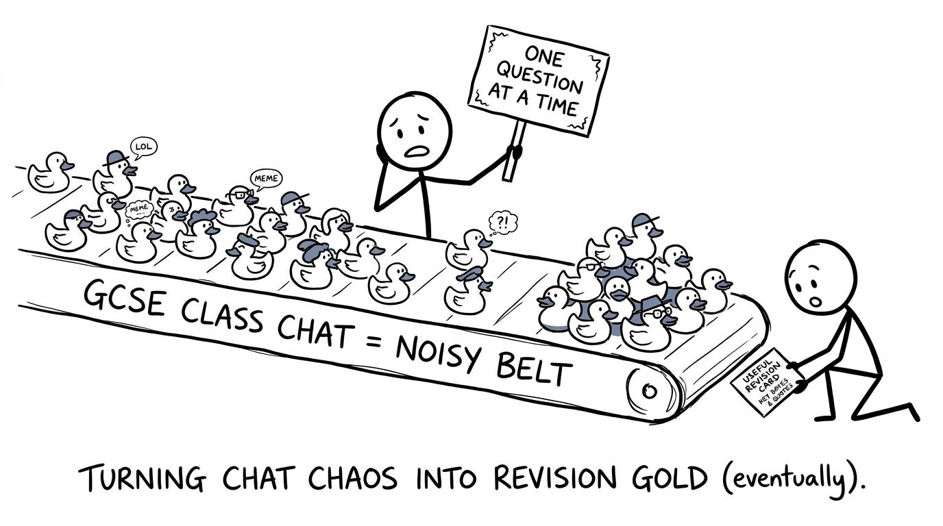 A chaotic meme conveyor belt being turned into focused revision