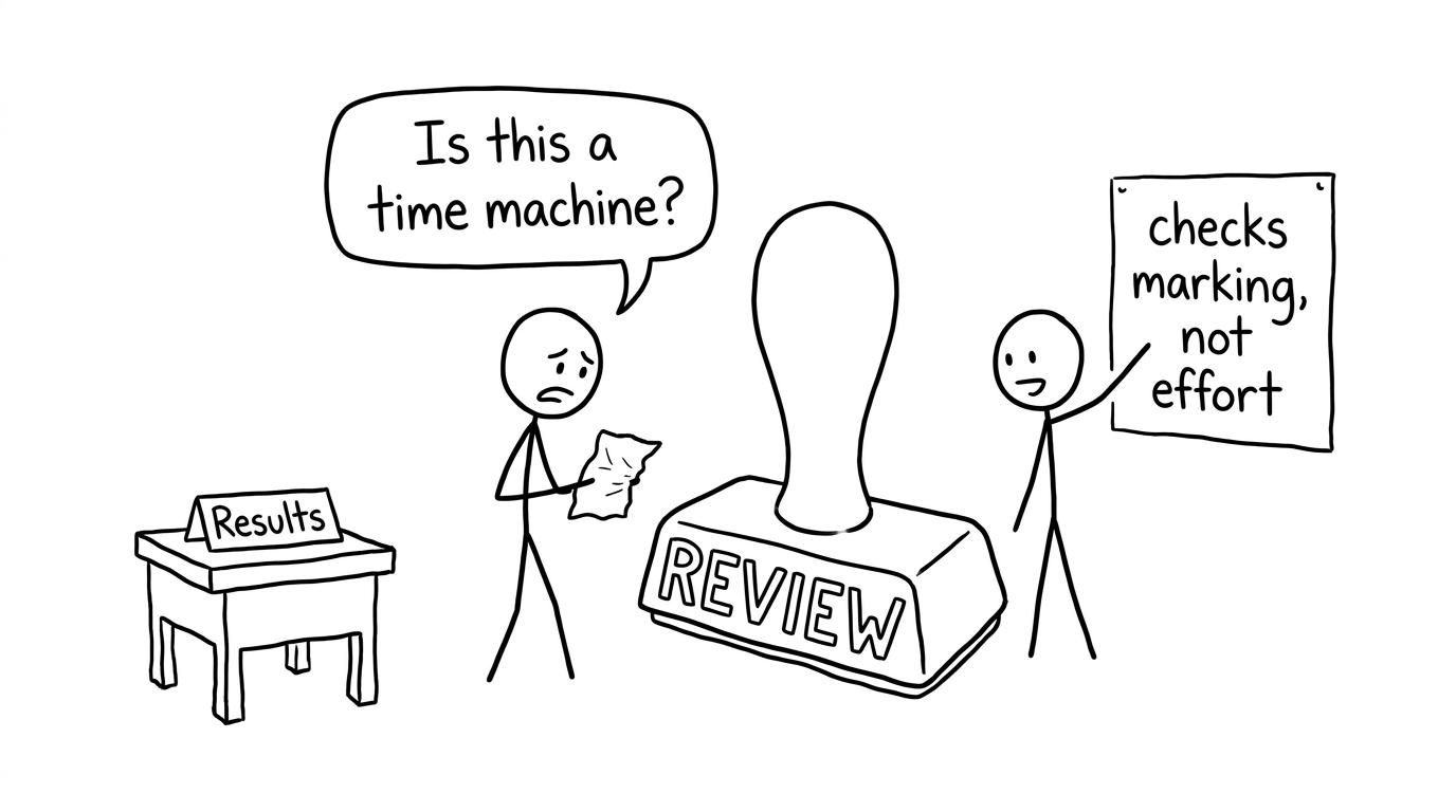 A student discovers that a review checks marking rather than rewinding the exam