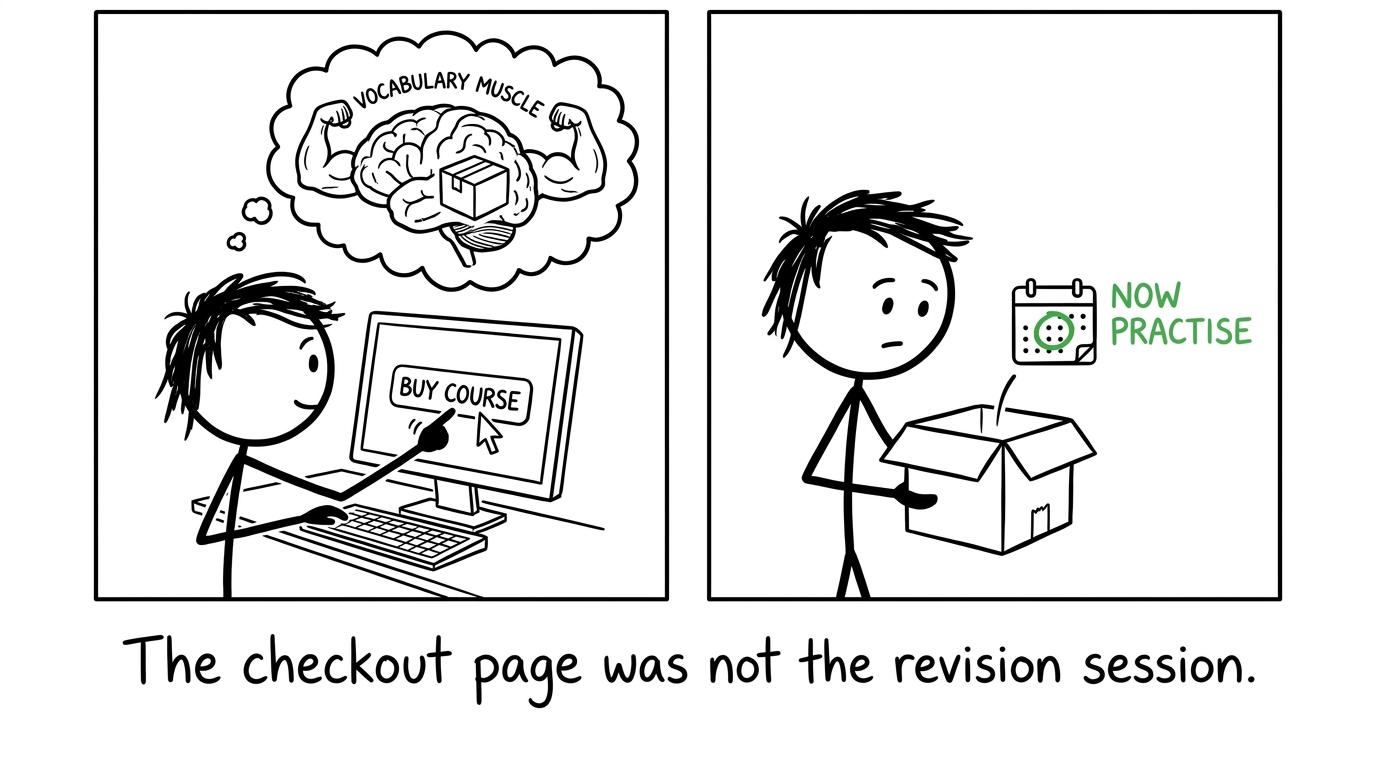 A student discovering that buying a course is not the same as practising
