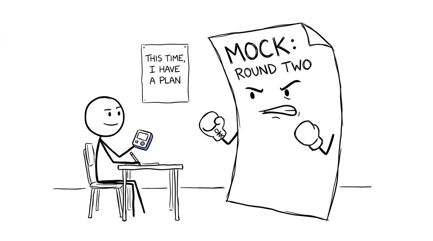 A student prepares calmly to face a GCSE Statistics mock for a second round