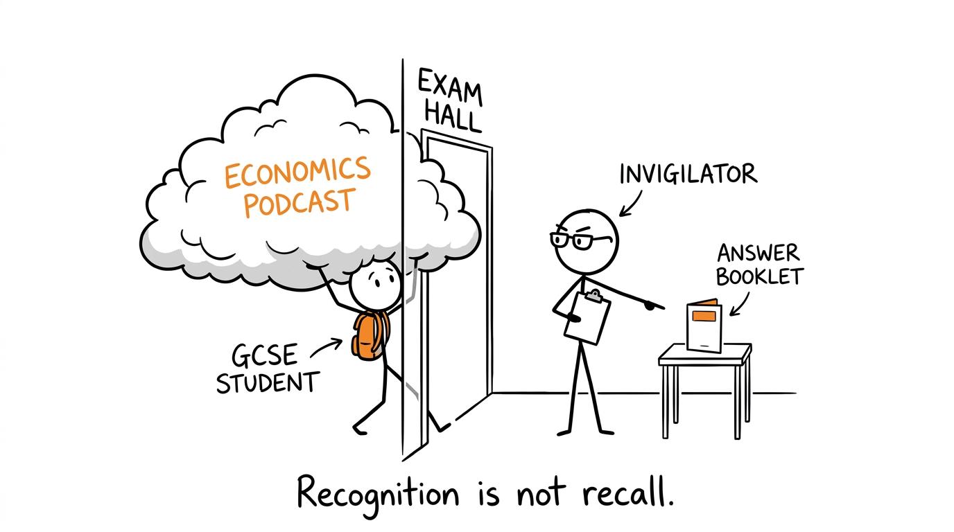 A cloud of remembered audio meets an empty exam answer booklet