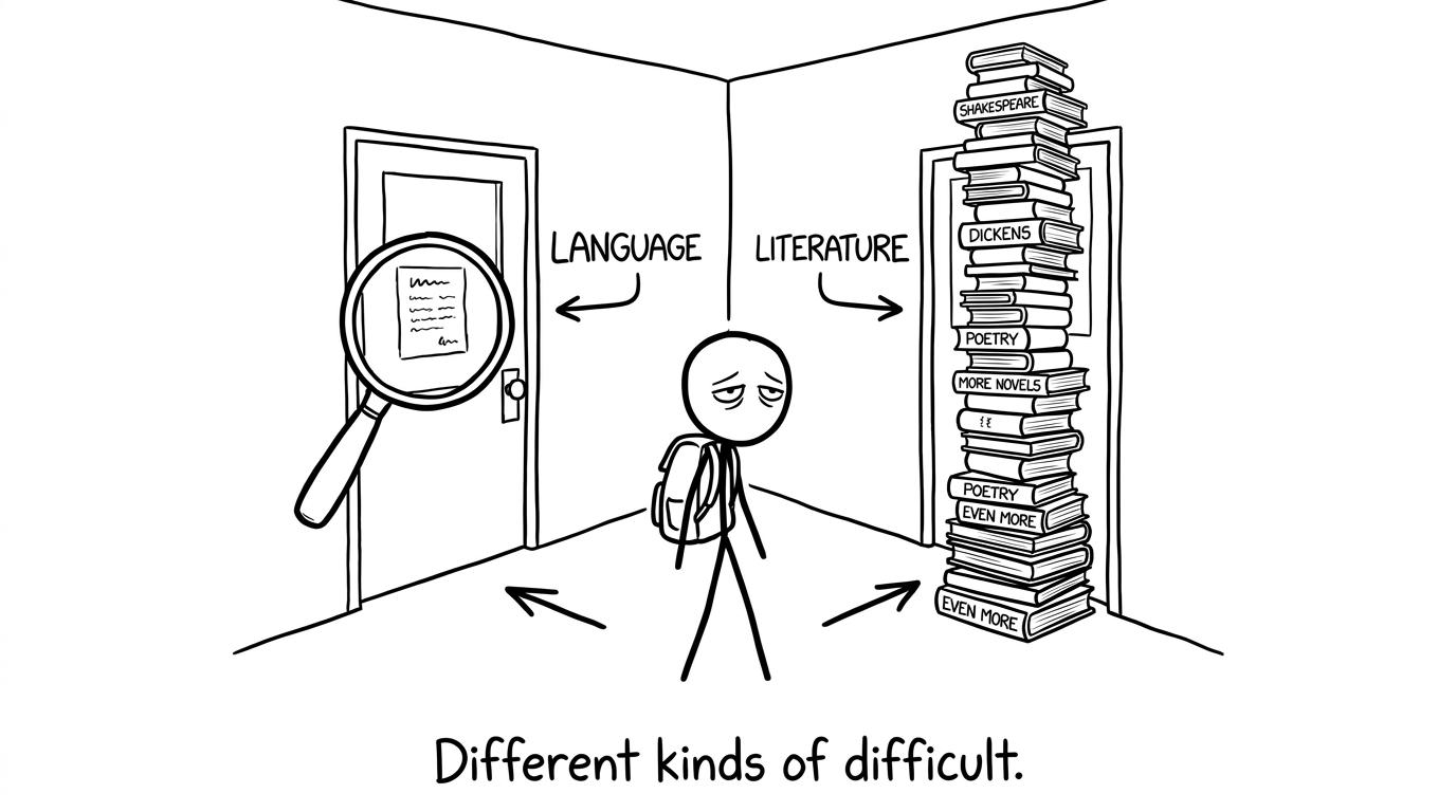 A student choosing between different kinds of English difficulty