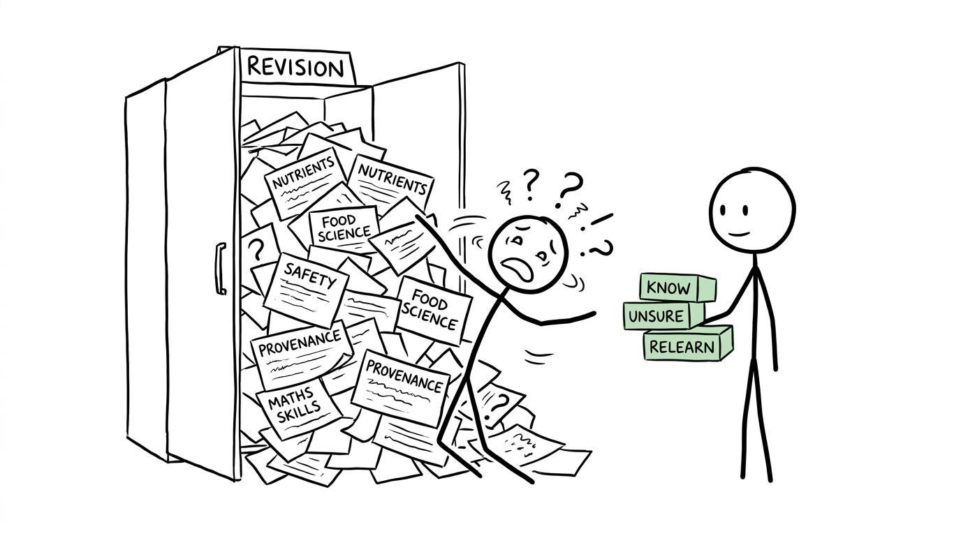 A revision cupboard overflowing before the topics are sorted