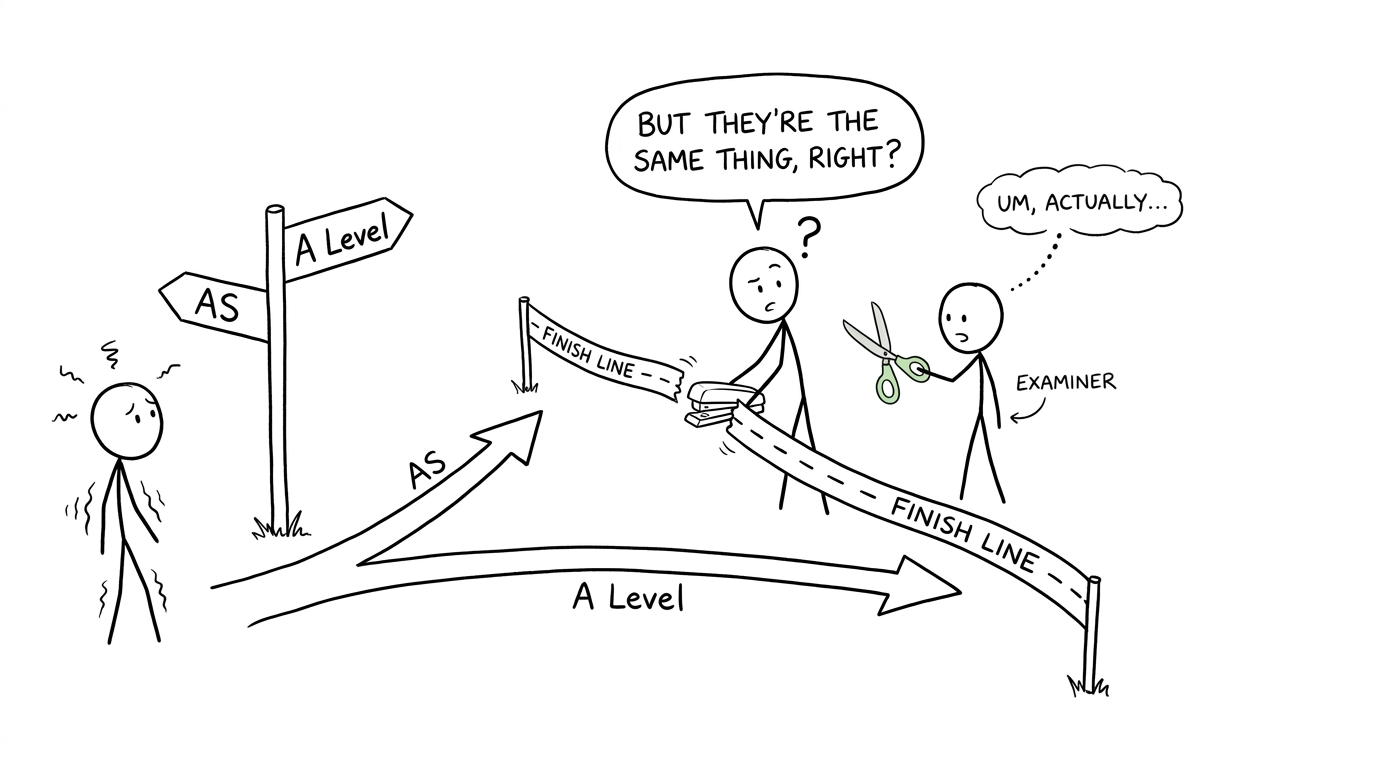 A student and parent discover that AS and A Level have separate finish lines