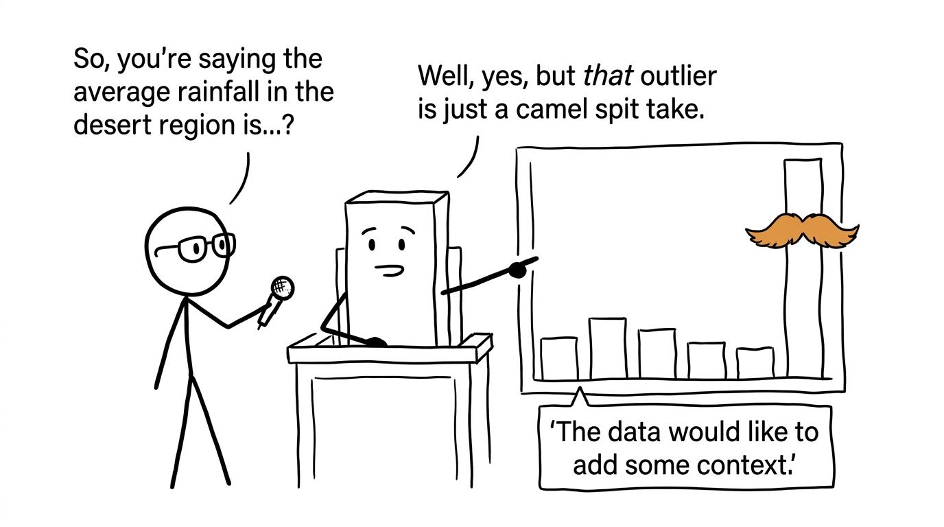 A bar chart gives evidence while a suspicious anomaly attempts to avoid attention