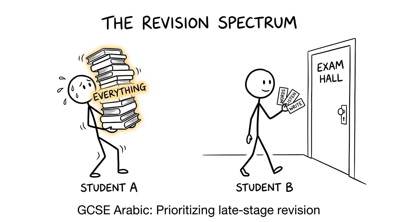 One student carries everything while another prioritises three revision skills