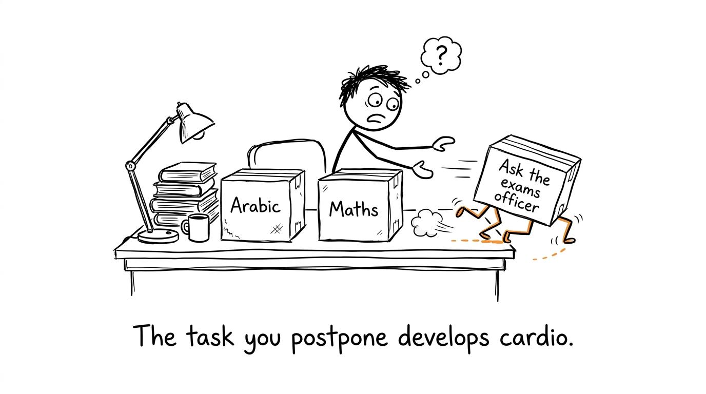 The revision task called ask the exams officer attempts to run away