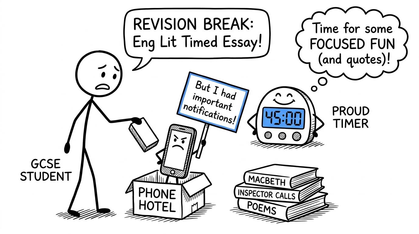A phone objecting to being placed out of reach during a timed essay