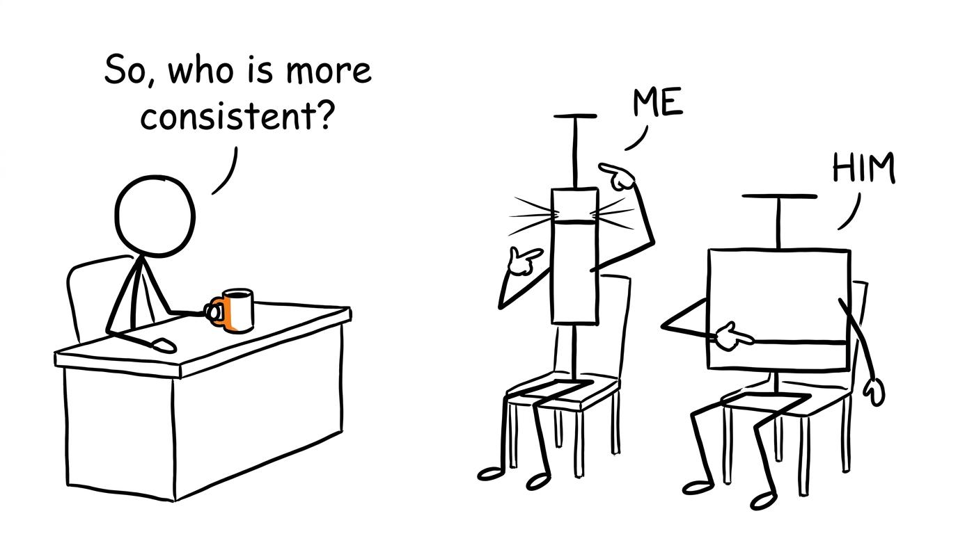 Two box plots attending an interview about consistency