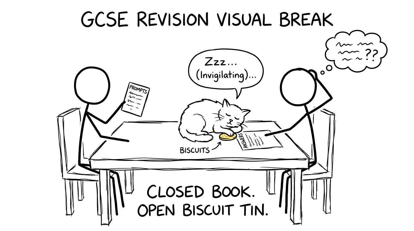 Two siblings practise closed-book quotation recall while a cat guards the answers