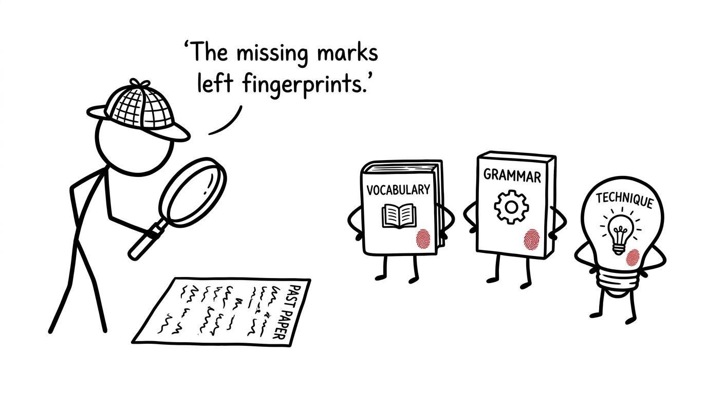 A revision detective finds the fingerprints left by missing marks