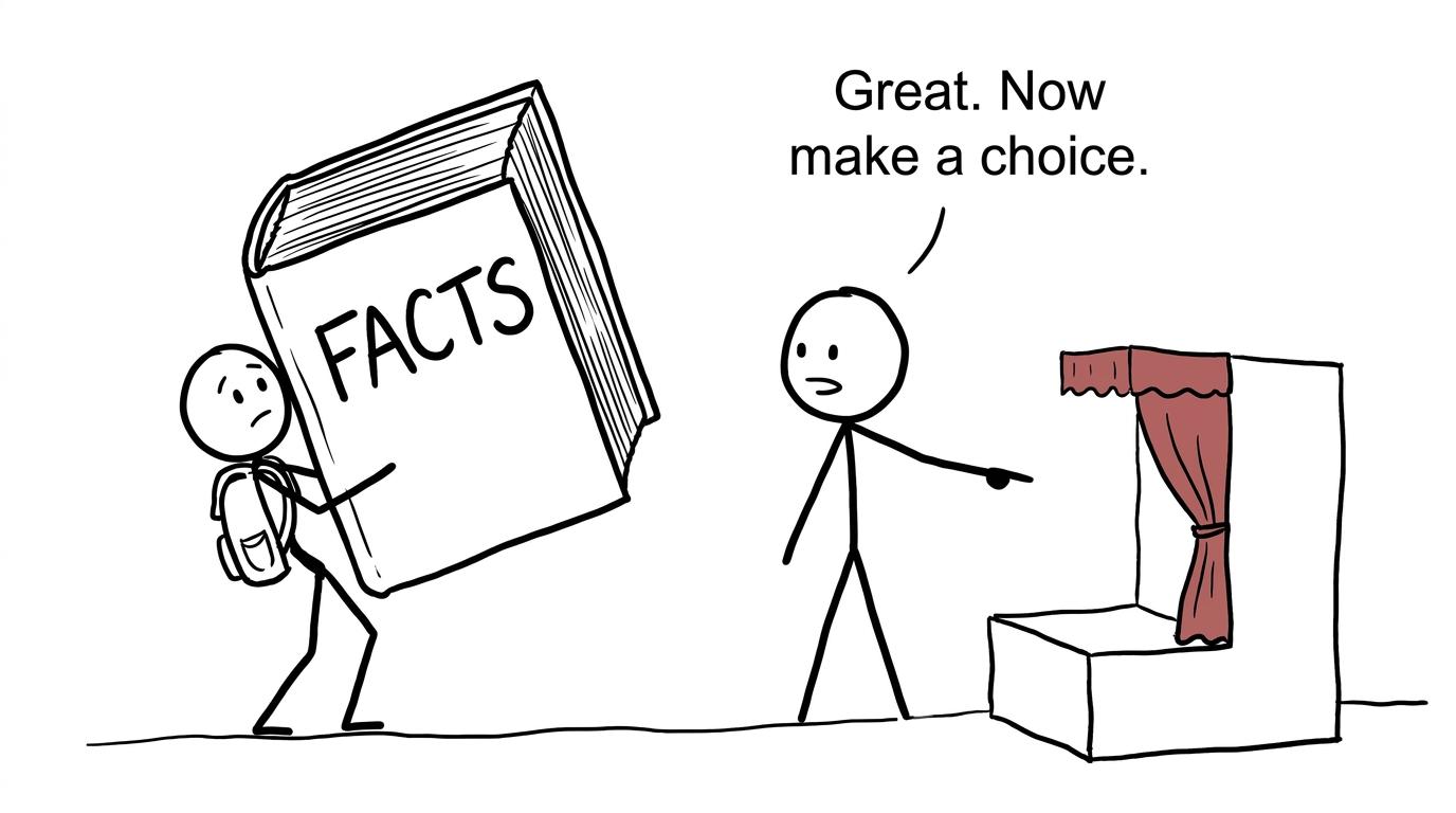 A student discovers that carrying a huge book of facts is not the same as making a theatrical choice