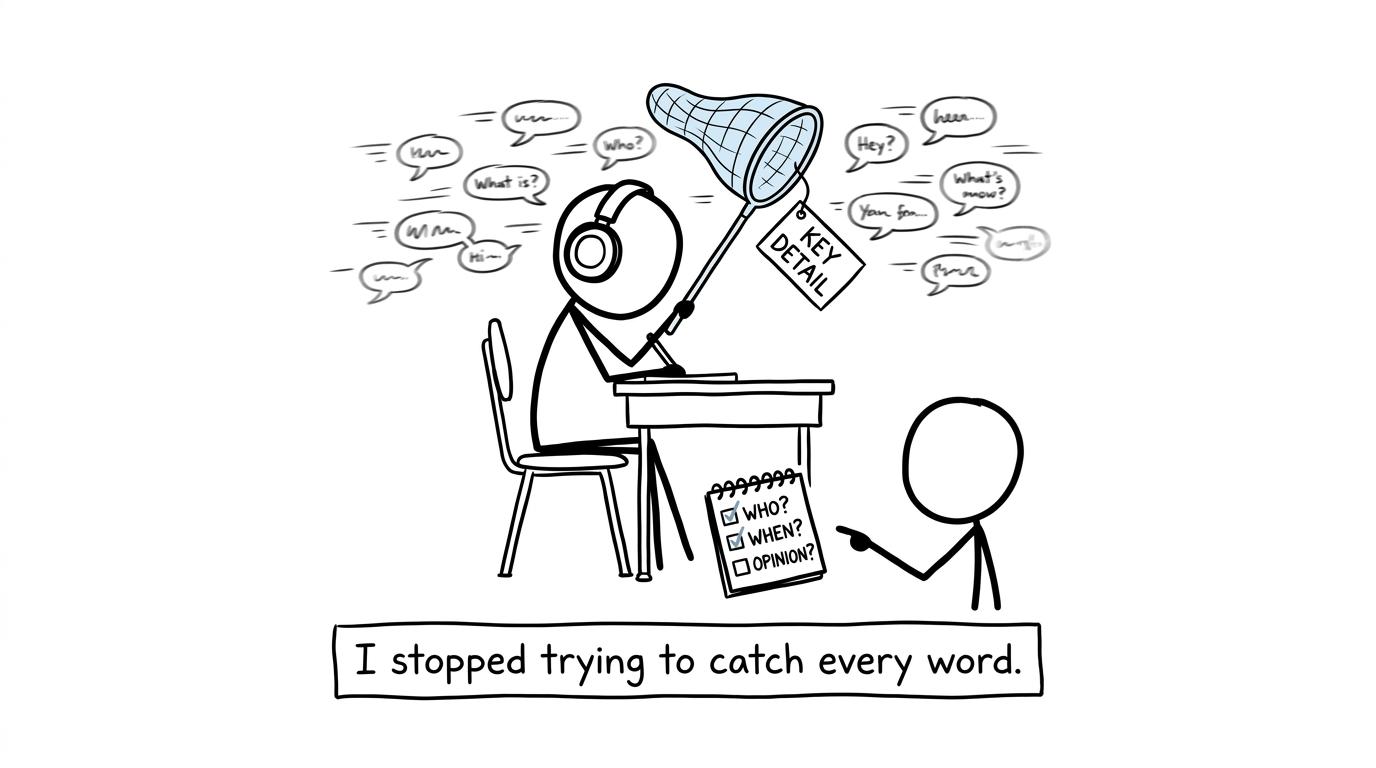 A student catches the key detail instead of every spoken word