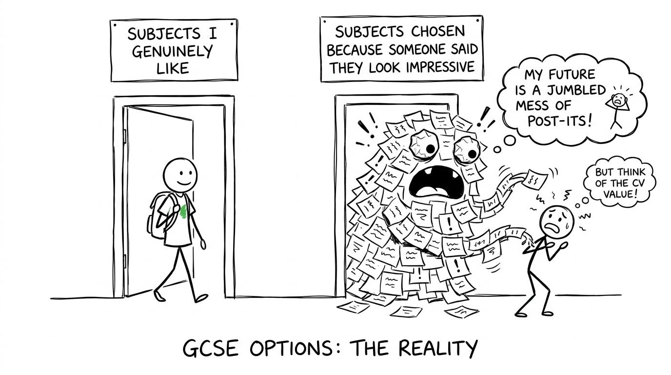 The calm route is choosing subjects for genuine interest rather than imaginary prestige