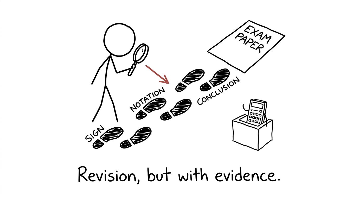 A revision detective follows clues about signs, notation and conclusions