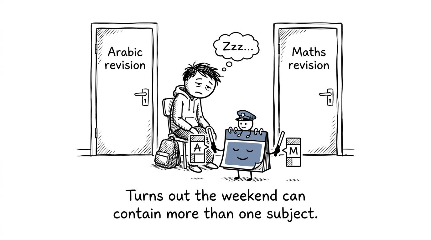 A student fitting Arabic and maths into calm weekend blocks