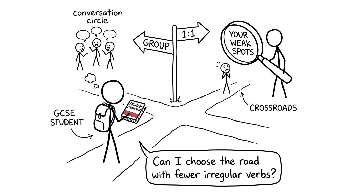 A GCSE student choosing between group and one-to-one Spanish tutoring