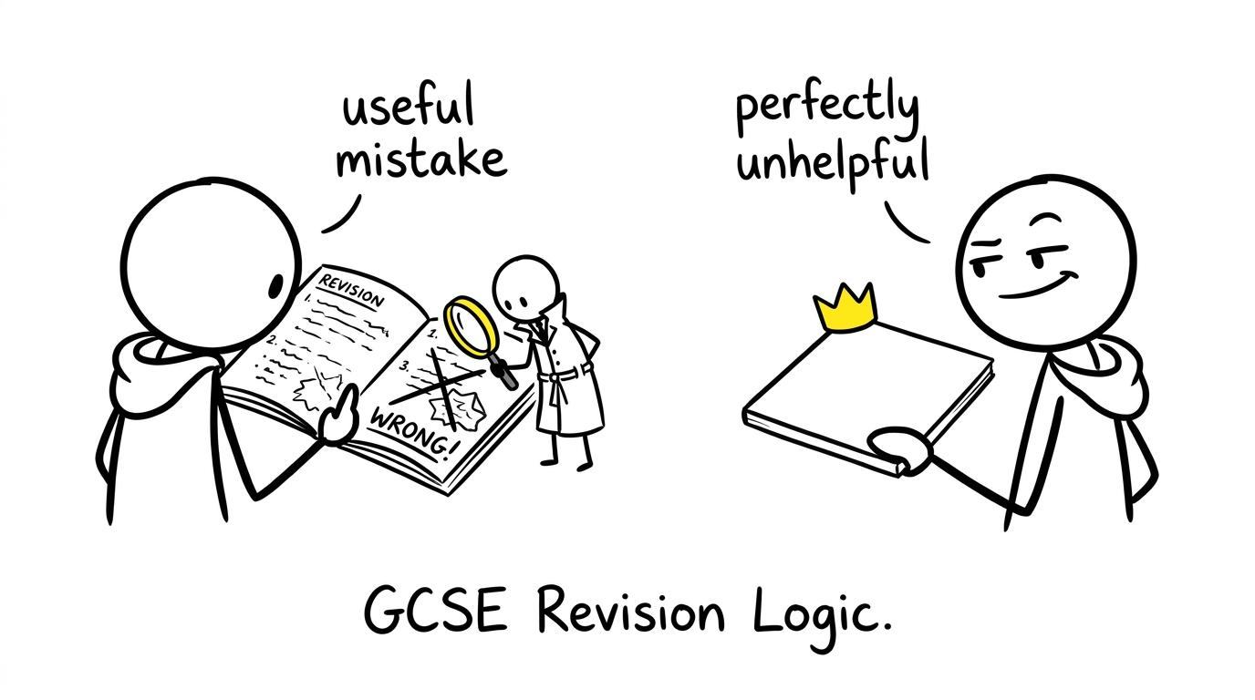 A useful crossed-out answer investigates while a perfect blank page offers no clues