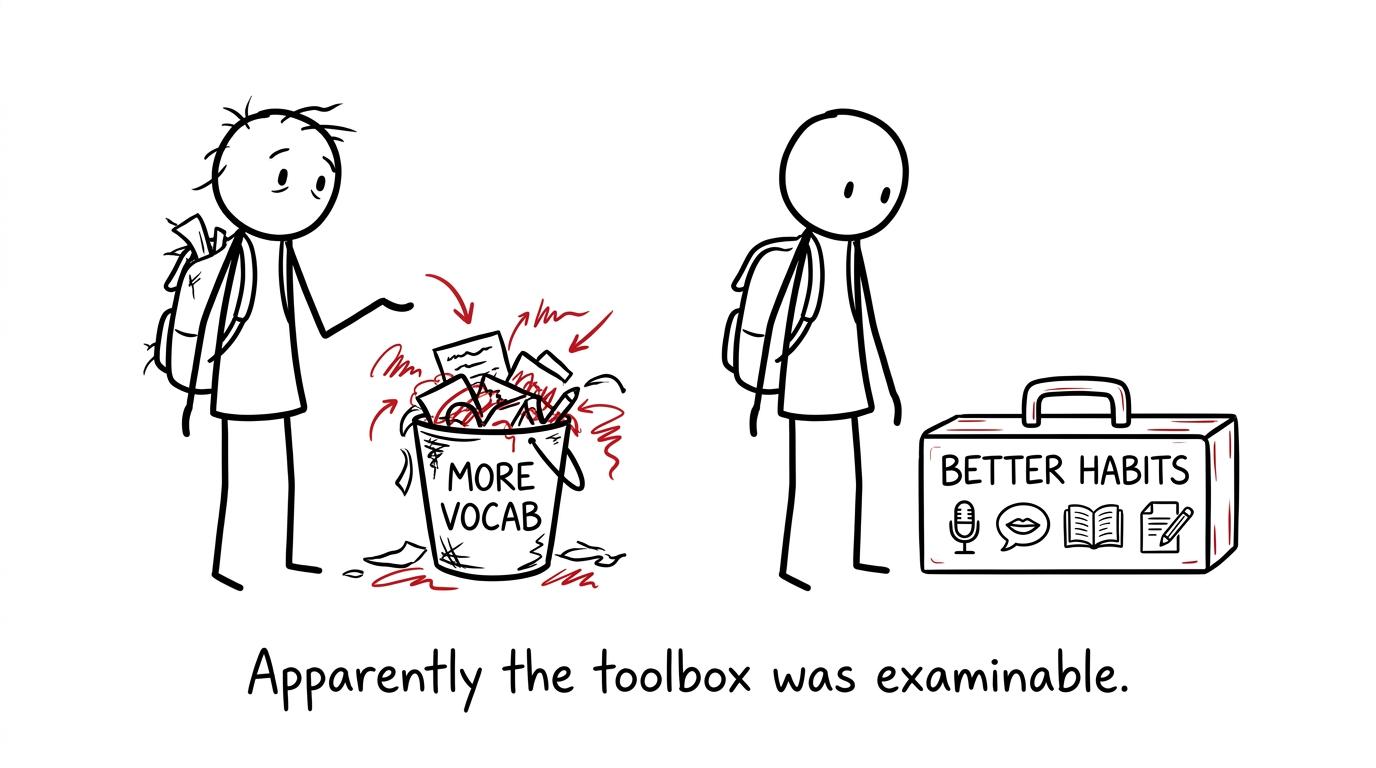 A student chooses a practical revision toolbox instead of simply adding more vocabulary