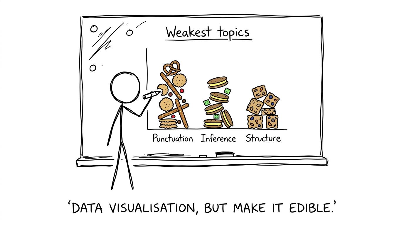 Snack-based bar chart of weakest topics