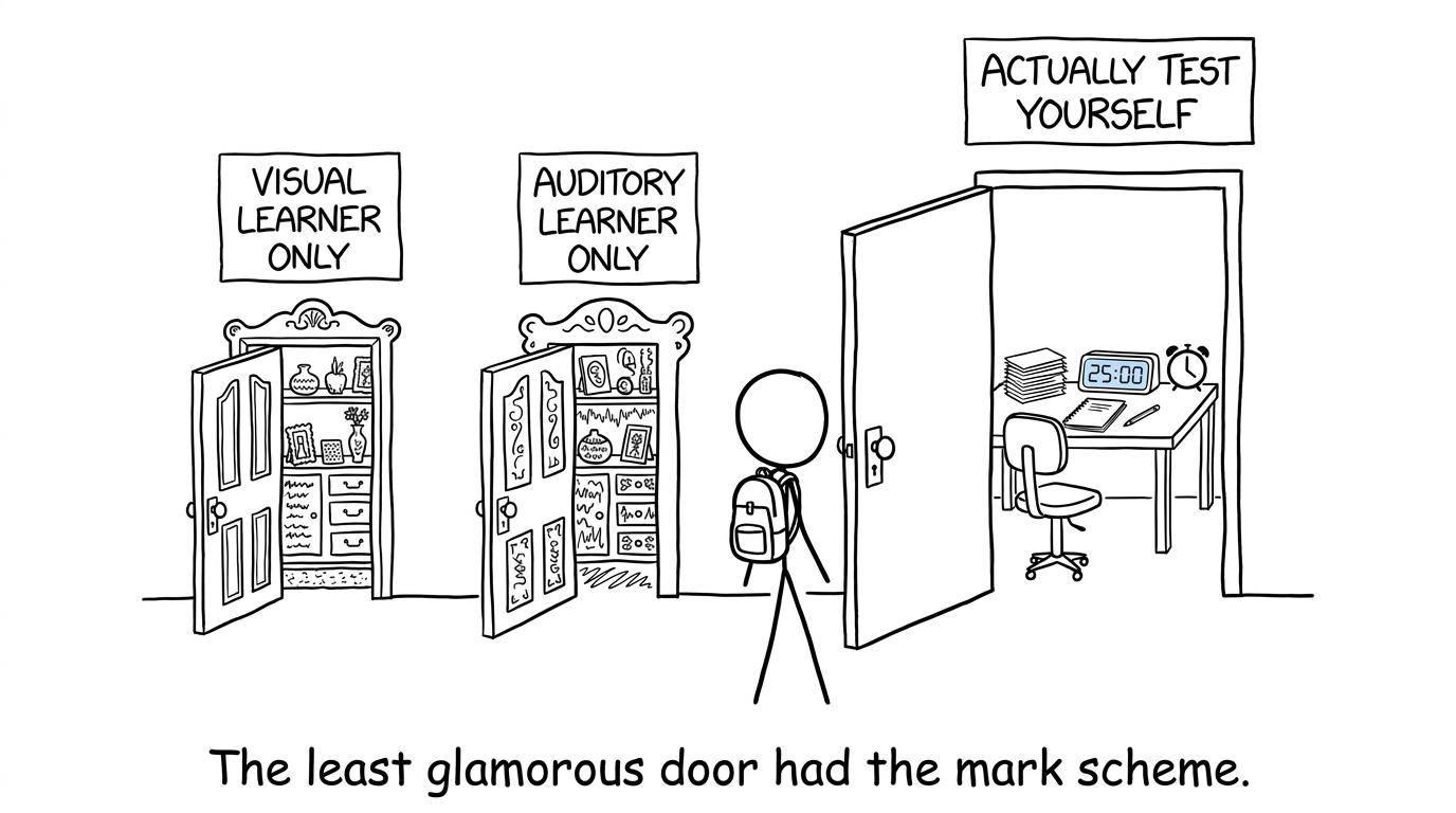 A student discovers that testing yourself is less glamorous but more useful than choosing a learning-style label
