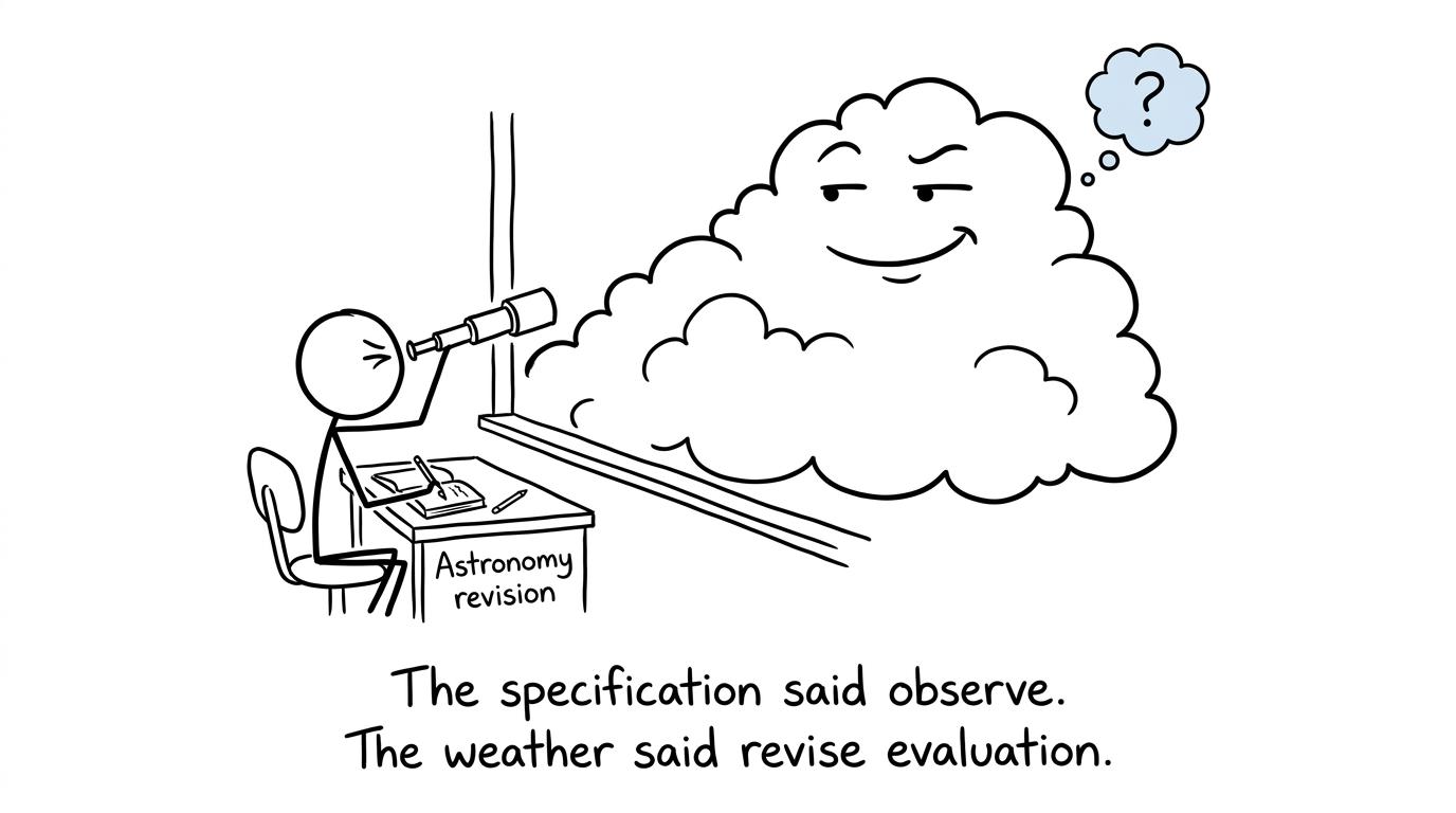 A student negotiates astronomy revision with cloudy weather