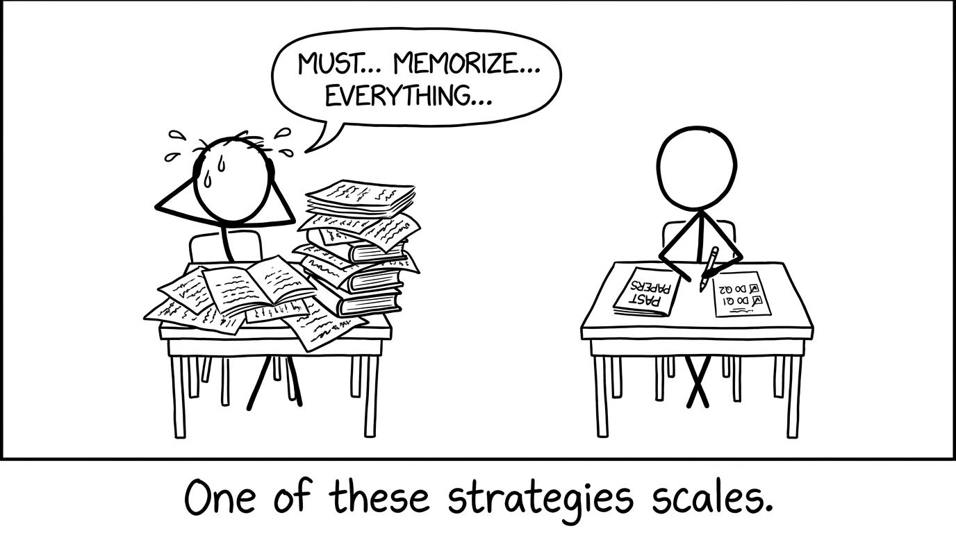Two strategies: memorising vs past-paper practise