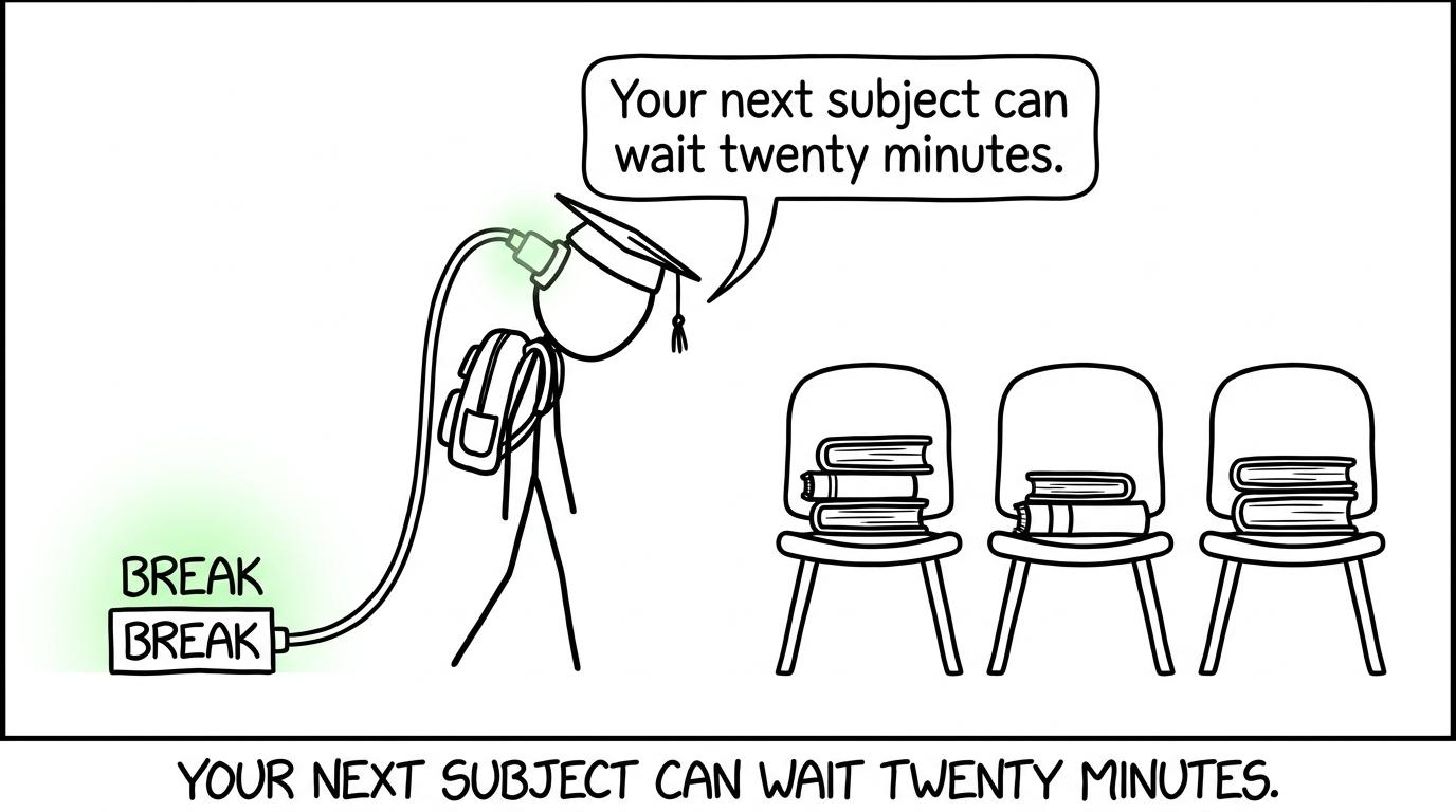 A student's brain takes a short charging break after an exam