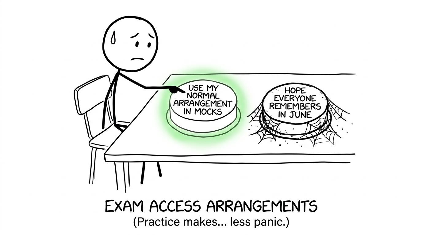 A student chooses to practise approved arrangements in mocks rather than relying on exam-day hope