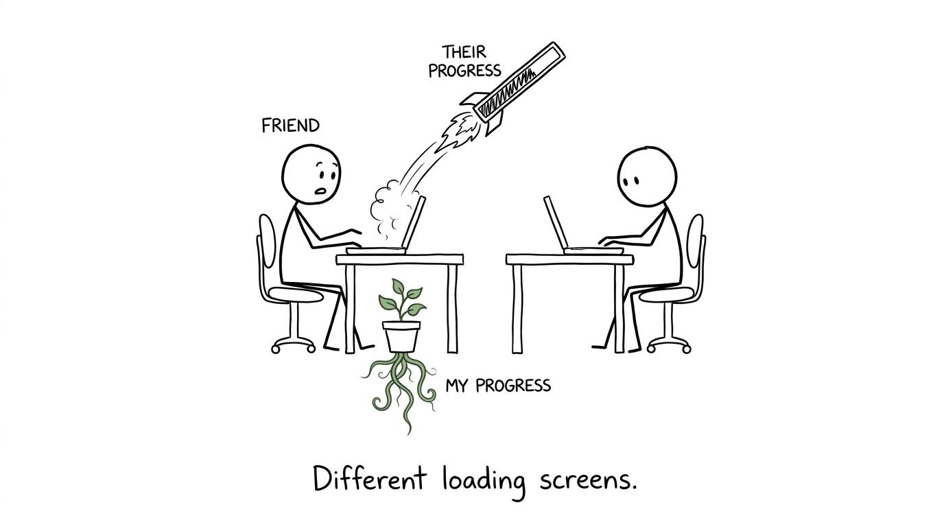 A student's progress bar quietly grows roots while a friend's shoots off the screen