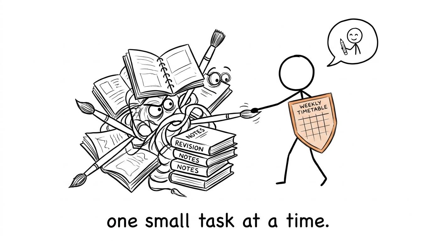 A student defeats the revision desk monster one small task at a time