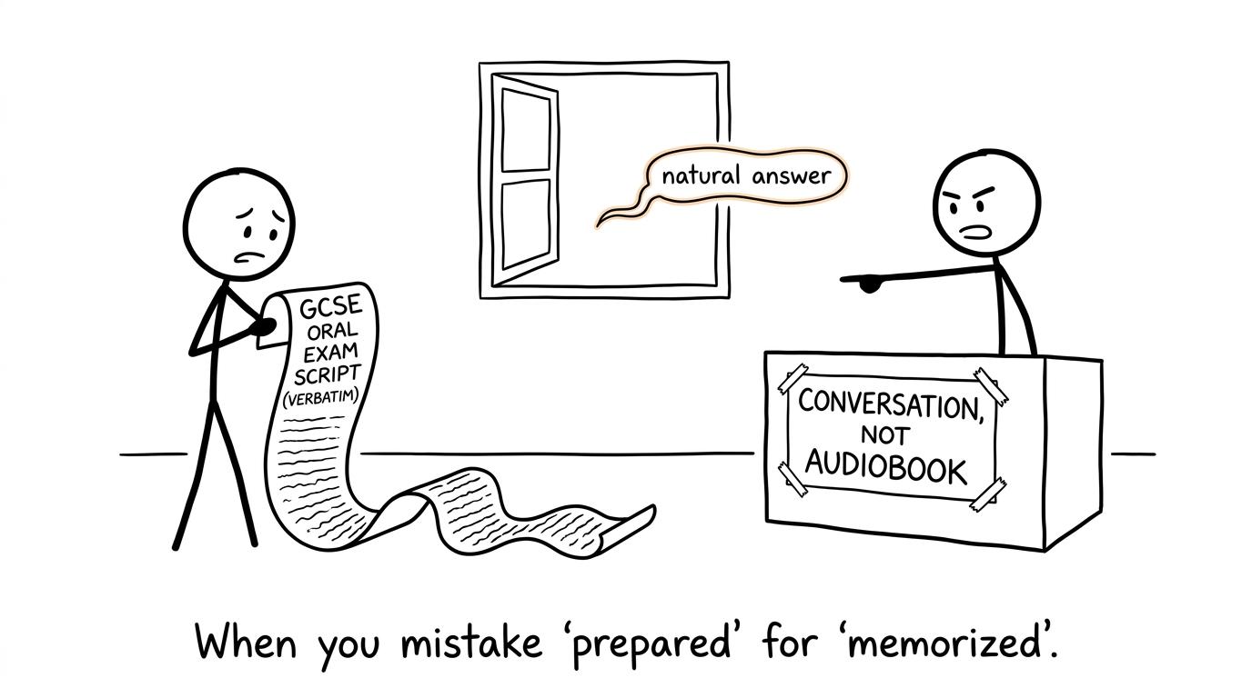 A memorised script attempts to take over a natural conversation