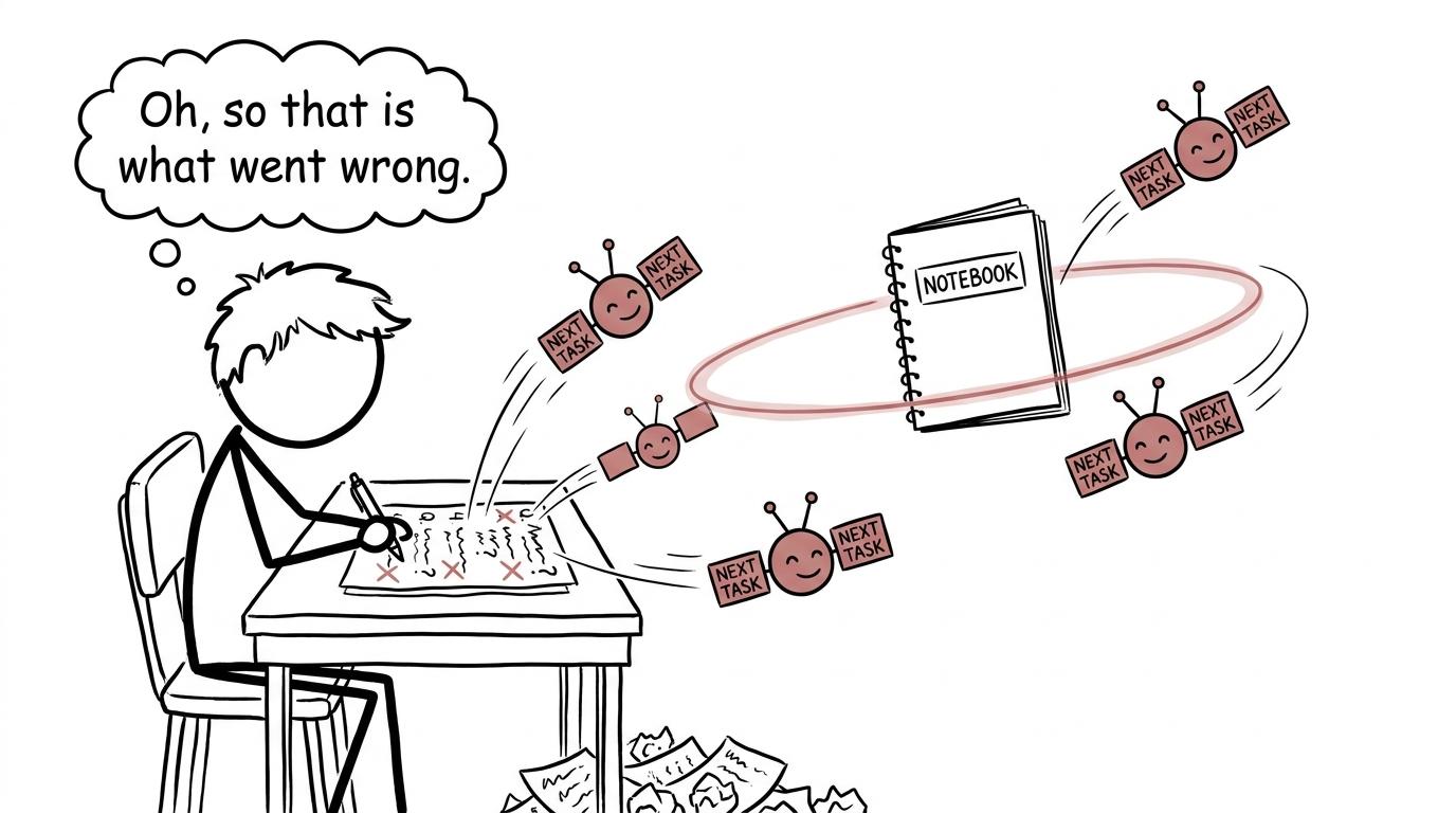 Mistakes from a marked paper become friendly satellites carrying next tasks